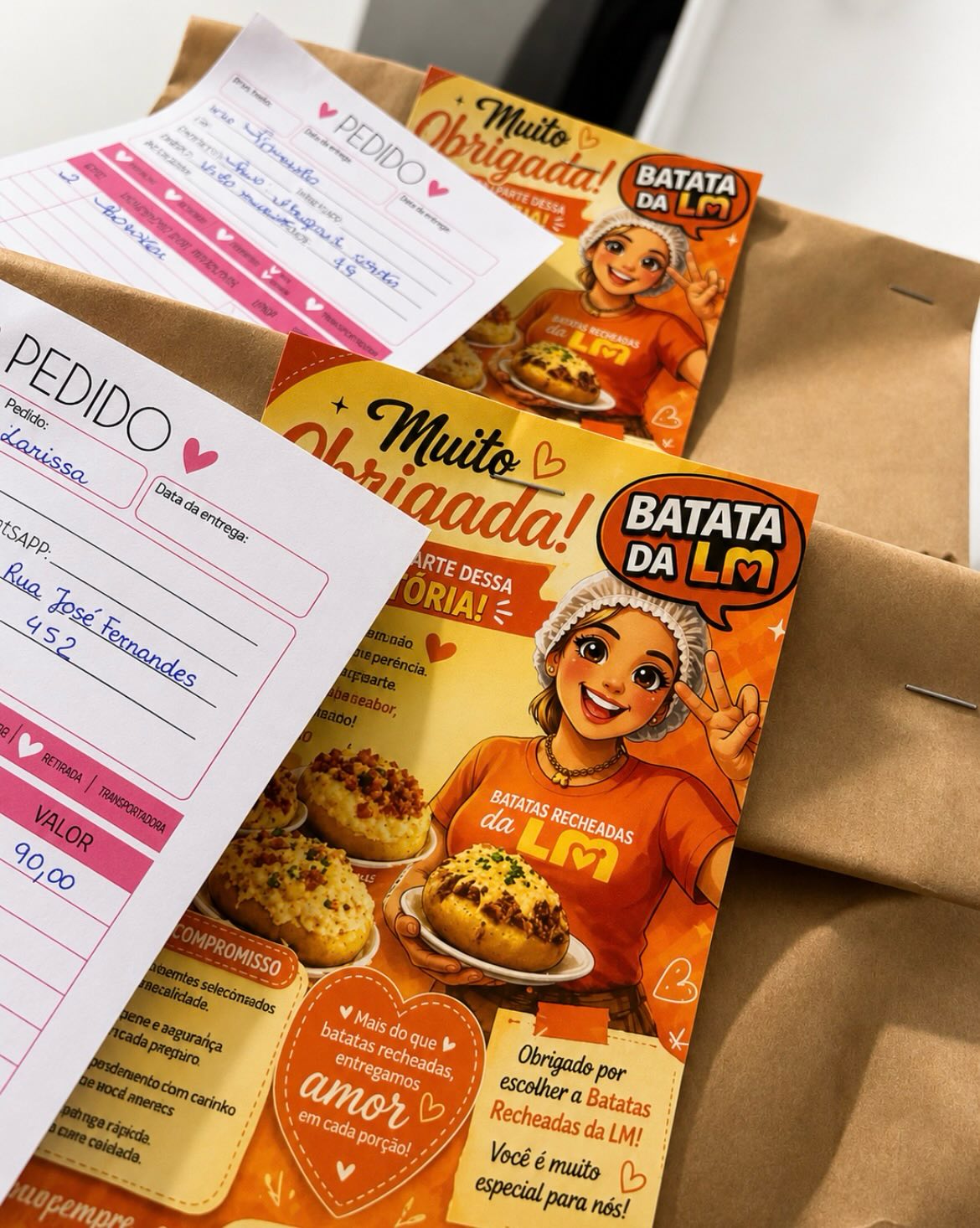 Pedidos embalados e prontos para entrega da Batata da LM